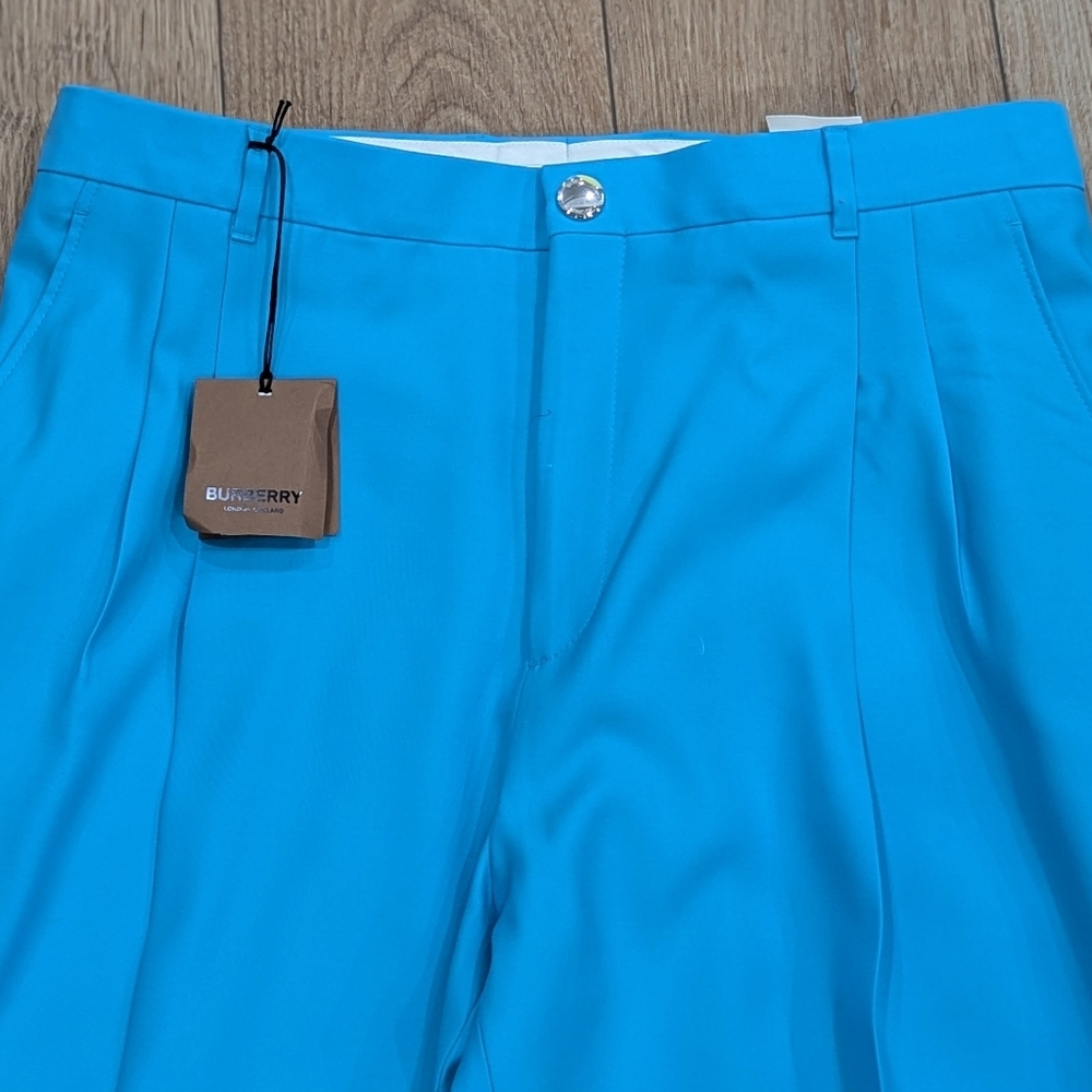 $1250 Mens Burberry Tailored Wool Trousers Pants Bright Opal Blue 54 US 38 - Picture 2 of 10